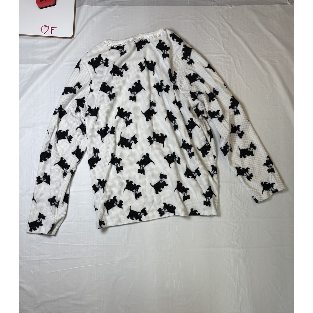 Womens white/black long sleeve miniatrue schnauzer pajama‎ shirt, size Medium